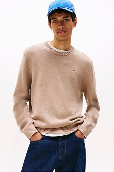 Tommy Hilfiger Erkek Slim Fit Bisiklet Yaka Triko Kazak - Bej