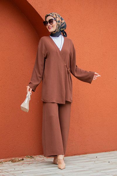 Tesettür Çarşım Beren Aerobin Kimono Suit-Coffee