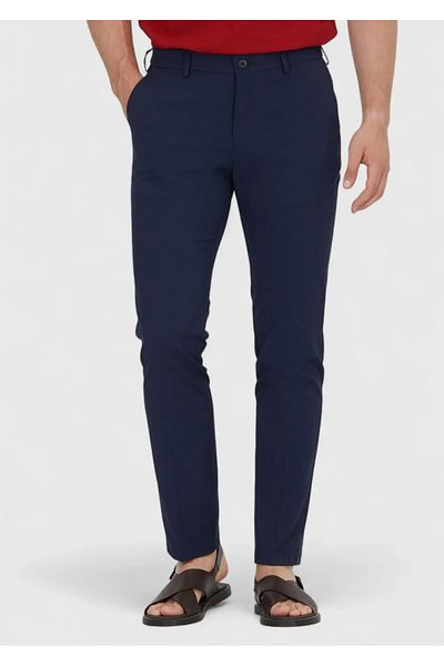 Ramsey Navy Blue Plain Woven Jogging Fit Casual Trousers