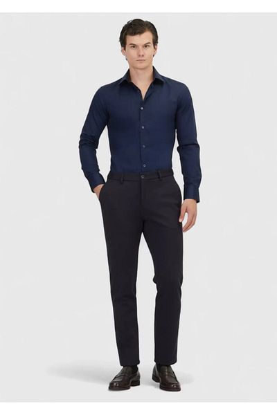 Ramsey Navy Blue Straight Knitted Jogging Fit Casual Trousers