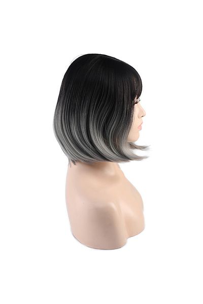 CREST E-TİCARET Flat Riveted Fiber Synthetic Wig - Black / Gray Ombreli