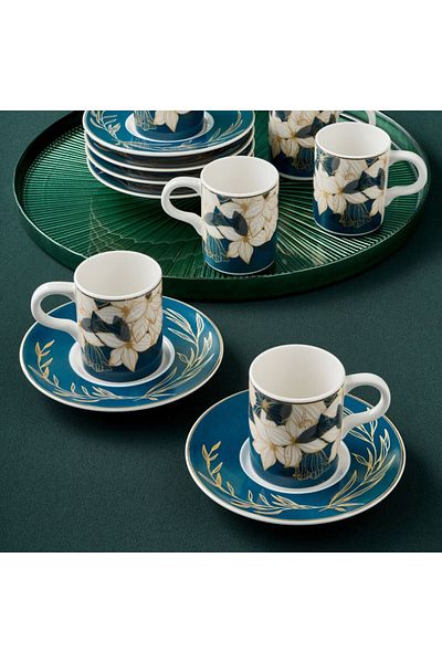 Güral Porselen Güral Porcelain Camelia 12 Piece Coffee Cup Set for 6 Persons 67092 Blue