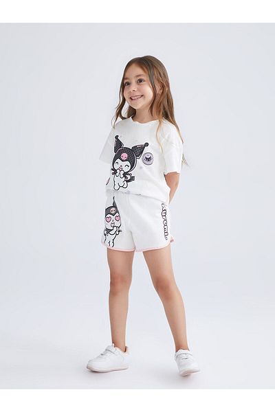 LC Waikiki Quality Parts from Celebi Store |   Ecru Elastic Waist Kuromi Printed Girl's Shorts