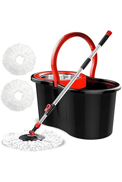 Generic مجموعة دلو ممسحة دوارة 360 درجة، ممسحة أرضية من الألياف الدقيقة سعة 6...