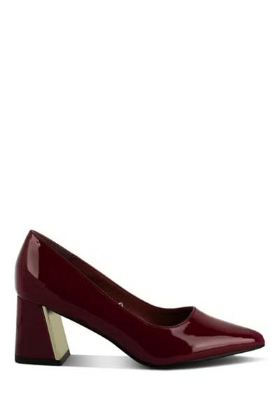 london Rag Women Burgundy Metallic Accent Block Heel Pumps