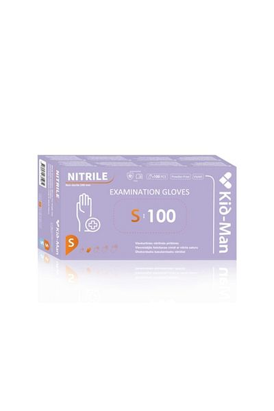 Kid-Man Disposable Nitrile Gloves, Powder-Free, Violet, Size S - Kid Man, 100 pcs