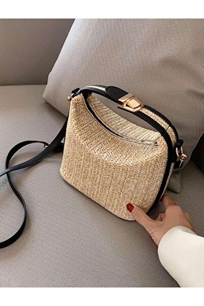 YAĞIZSEVİM Hasır&bohem Kadın Yaz Bohem Rattan Hasır Kağıt Ip Tasarım Omuz Ve El Çantası