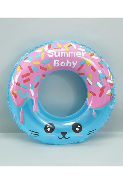 Fab N Funky Cartoon Swimming Ring, Cute Cat And Donut Themed - Blue And Pink