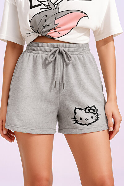 De Carte Metalik Hellokitty Punk Yazlık Baskılı Rahat Kesim Şort - Relaxed Ba...