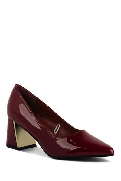 london Rag Women Burgundy Metallic Accent Block Heel Pumps