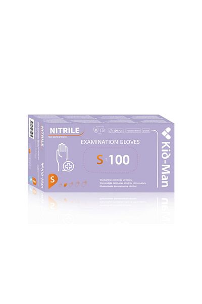 Kid-Man Disposable Nitrile Gloves, Powder-Free, Violet, Size S - Kid Man, 100 pcs