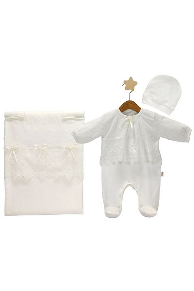 Ozz Baby Newborn Baby Girl 0-3 Months Hospital Release Tulle Lace Voile Blanket Lace Jumpsuit Set (Mevli̇tli̇k)