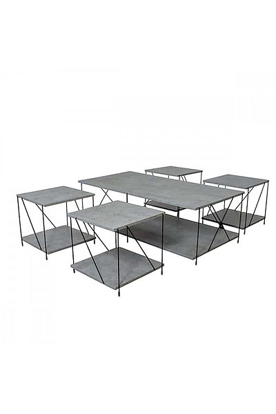 BAITY 5-Piece Malaysian Wood Table Set with Gray Metal Base