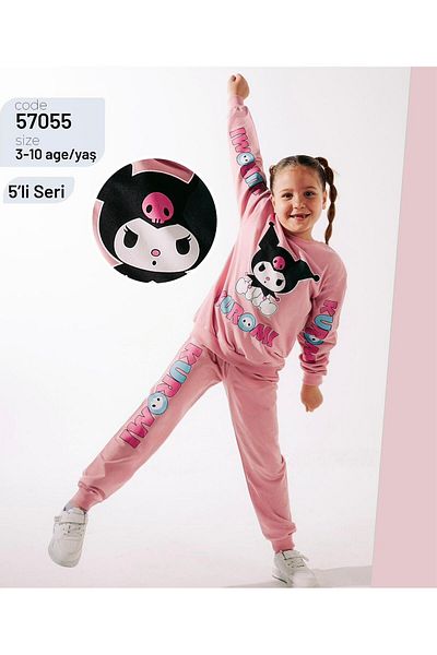 Alpbebe Kuromi 2 Thread Pocket Detailed Tracksuit Set - Pomegranate Flower