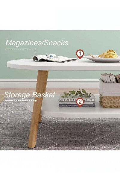 Taimi Nesting Table with 2 Storage Layers and Small Round Side Table White Size (80x45x30)+(40x40x38)cm
