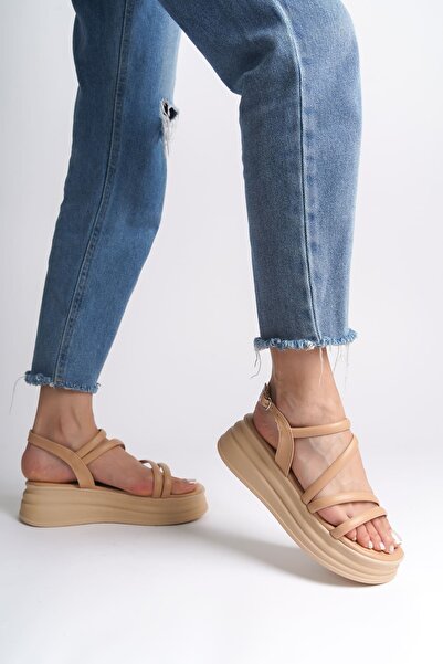 EBRUS TREND Jet-Natalie Thin Buckle Stripe Detailed Orthopedic Sole Women's Sandals Ctt - Skin