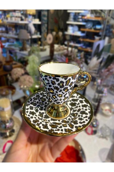 Kosova Black Leopard Footed Single Person Turkish Coffee Cup