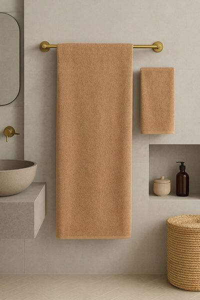 Violacasa 100% Cotton Turkish Bath Set Battal Size 2 Piece Class Beige