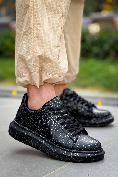 STILVANA Kb-X500 Kuback Black Gold Lace-Up Casual Men's Shoes