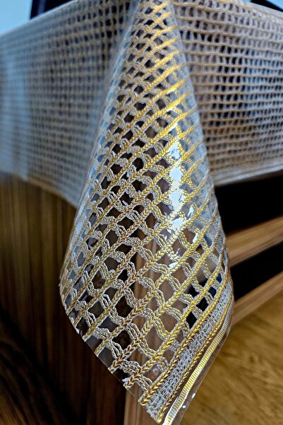 DEKORANLA Şeffaf PVC Hasır Masa Örtüsü, Bakır Renkli, Su Geçirmez, Kolay Temi...