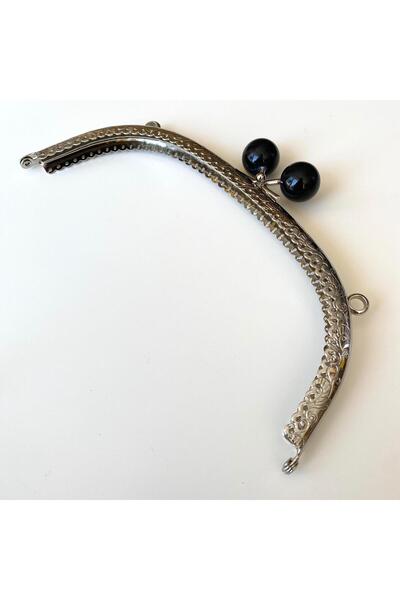 knitme Oval Siyah İnci Boncuklu İşleme Baskılı Çanta ve Cüzdan Bursu - Klipsi...