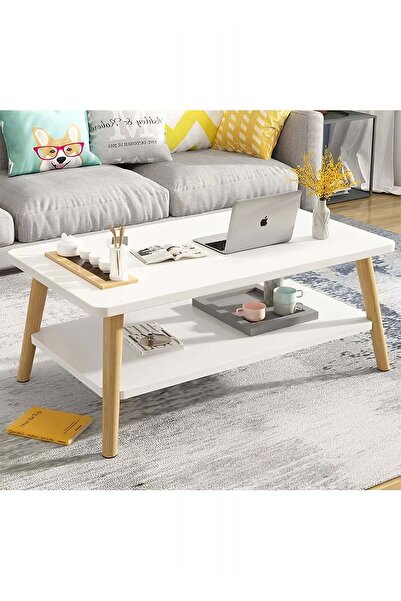 Taimi 2-Tier Wooden Center Table,for Living Room, Bedroom, Office, Coffee Table 100x60x42cm - White