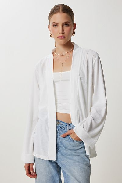 Lovelyİstanbul Seasonal Crinkle Knitted Cardigan Lub0197 Ecru