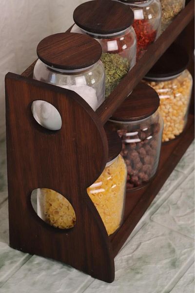 Bambum Nero - Bench - 8 Piece 2 Tier Spice Rack Set with Stand