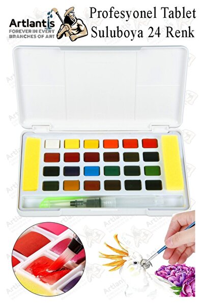 Artlantis Tablet Sulu Boya 24 Renk Plastik Kutu 1 Paket Monalisa 24 lü Taş Su...