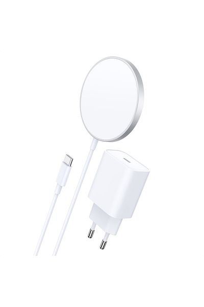 Bibilel Set Adaptor priza si Incarcator wireless compatibil Magsafe, 15W, compatibil QI, interfata Type-C, A