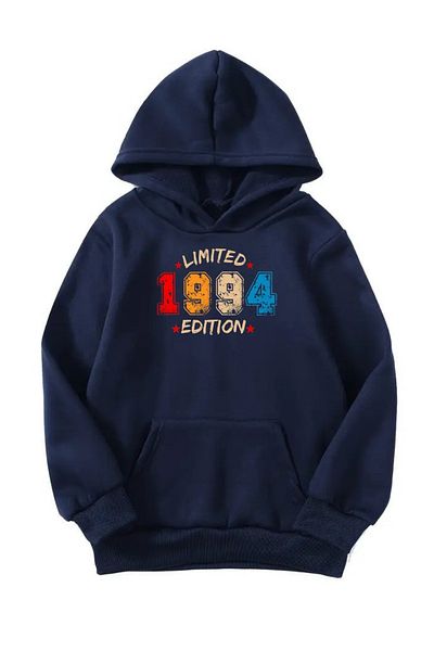 VBSVİBES Unisex Oversize Hooded Winter 1994 Limited Edition Printed Hooded Sweatshirt - Navy Blue