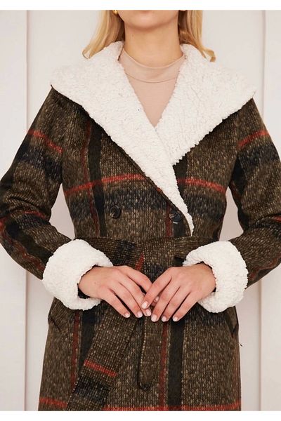 STILVANA FURRY PLAID COAT