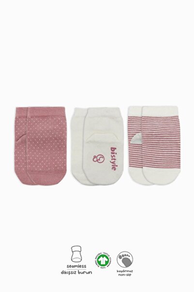 BUDİ HOME Bistyle Polka Dot Non-Slip Combed Cotton Socks 3-Piece Bs10108 Powder