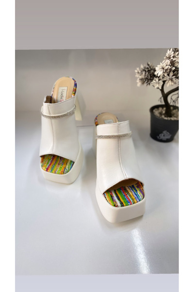 İLADİESHOES Kalın Topuk Hakiki Deri Kadın Terlik