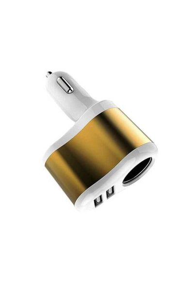 OEM Dual Auto Adapter with 2 USB Ports and Car Socket, Gold Color