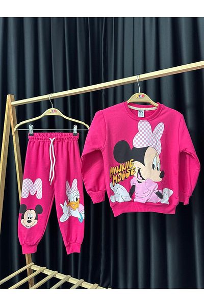 Alpbebe Minnie 2 Thread Pocket Detailed Tracksuit Suit-Fuchsia