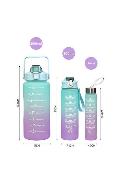 M&B WATER BOTTLE Motivational Set of 3 - Bpa-free Black Water Bottle, Water Bottle and Water Bottle