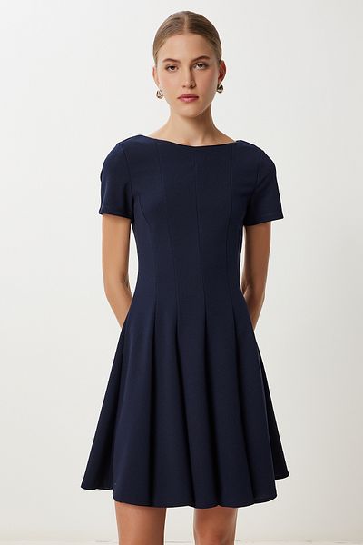 Lovelyİstanbul Flared Mini Woven Dress Ldk0010 Dark Blue