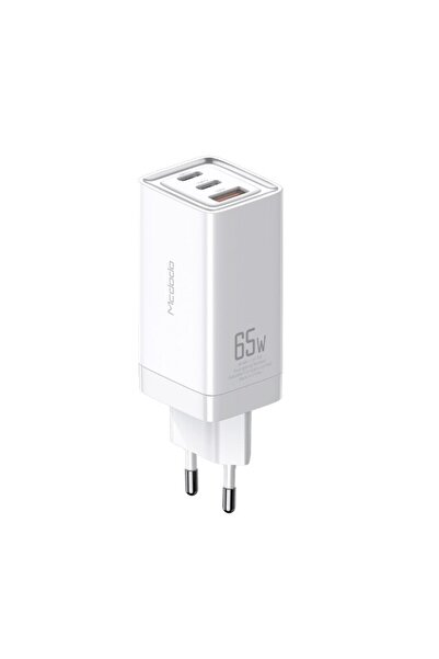 Mocolo Încărcător de perete de 65 W cu tehnologie de încărcare rapidă, 2 porturi USB-C și 1 port USB-A, alb