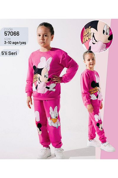 Alpbebe Minnie 2 Thread Pocket Detailed Tracksuit Suit-Fuchsia