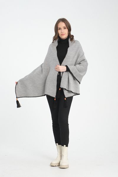 T Crazy T-Crazy Knitwear Winter Knitwear Shawl with Stitched Edges Solid Color Tassels, Knitwear Knitted Shoulder Shawl