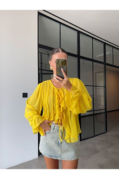 BB Bensu Buyruk BLUZĂ DIN șifon galben FIRFIRLI