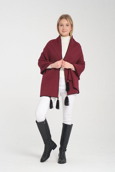 T Crazy T-Crazy Knitwear Winter Knitwear Shawl with Stitched Edges Solid Color Tassels, Knitwear Knitted Shoulder Shawl