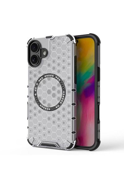 CLOUD Transparent case for iPhone 16, F84, Metal, White
