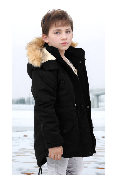 Pantulux Erkek Çocuk Su Geçirmez Makinede Yıkanabilir Kanvas Kumaş Kalın Kışlık Mont