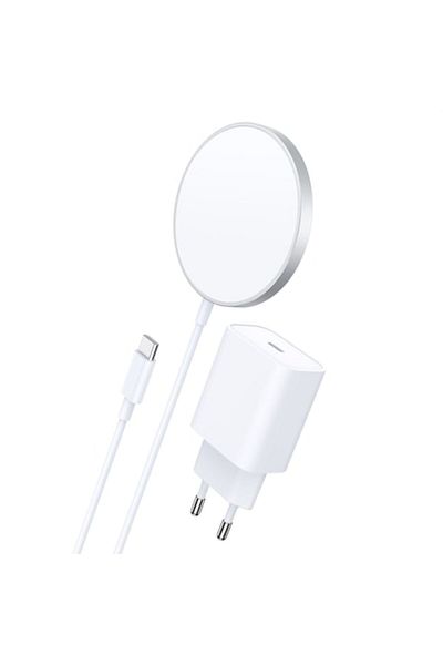 Bibilel Set Adaptor priza si Incarcator wireless compatibil Magsafe, 15W, compatibil QI, interfata Type-C, A