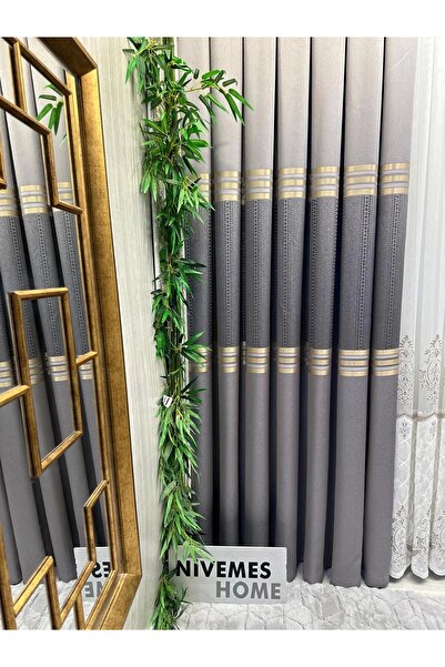 NİVEMESHOME Mizrakli Ft632256 V-5403 Gray 1/3 Double Pile Background Curtain Apm
