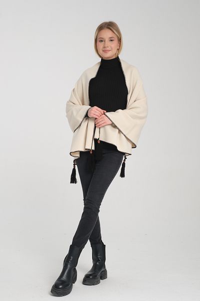 T Crazy T-Crazy Knitwear Winter Knitwear Shawl with Stitched Edges Solid Color Tassels, Knitwear Knitted Shoulder Shawl