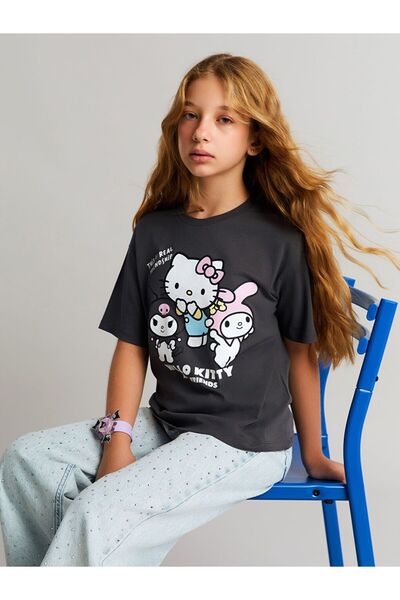 LC Waikiki Lcw Kids Siva okrugla kragna Hello Kitty Štampano Ženska Dječja Ma...