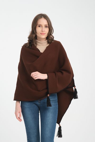 T Crazy T-Crazy Knitwear Winter Knitwear Shawl with Stitched Edges Solid Color Tassels, Knitwear Knitted Shoulder Shawl